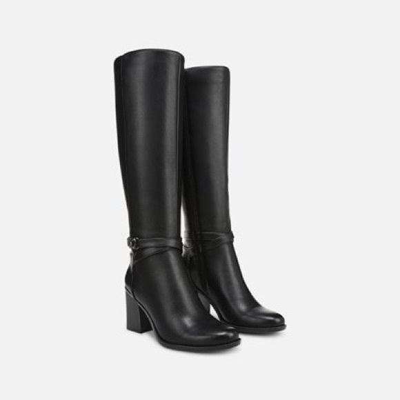 NIB women Sz 8M black leather stacked heels heels tall business casual boots - Picture 3 of 13